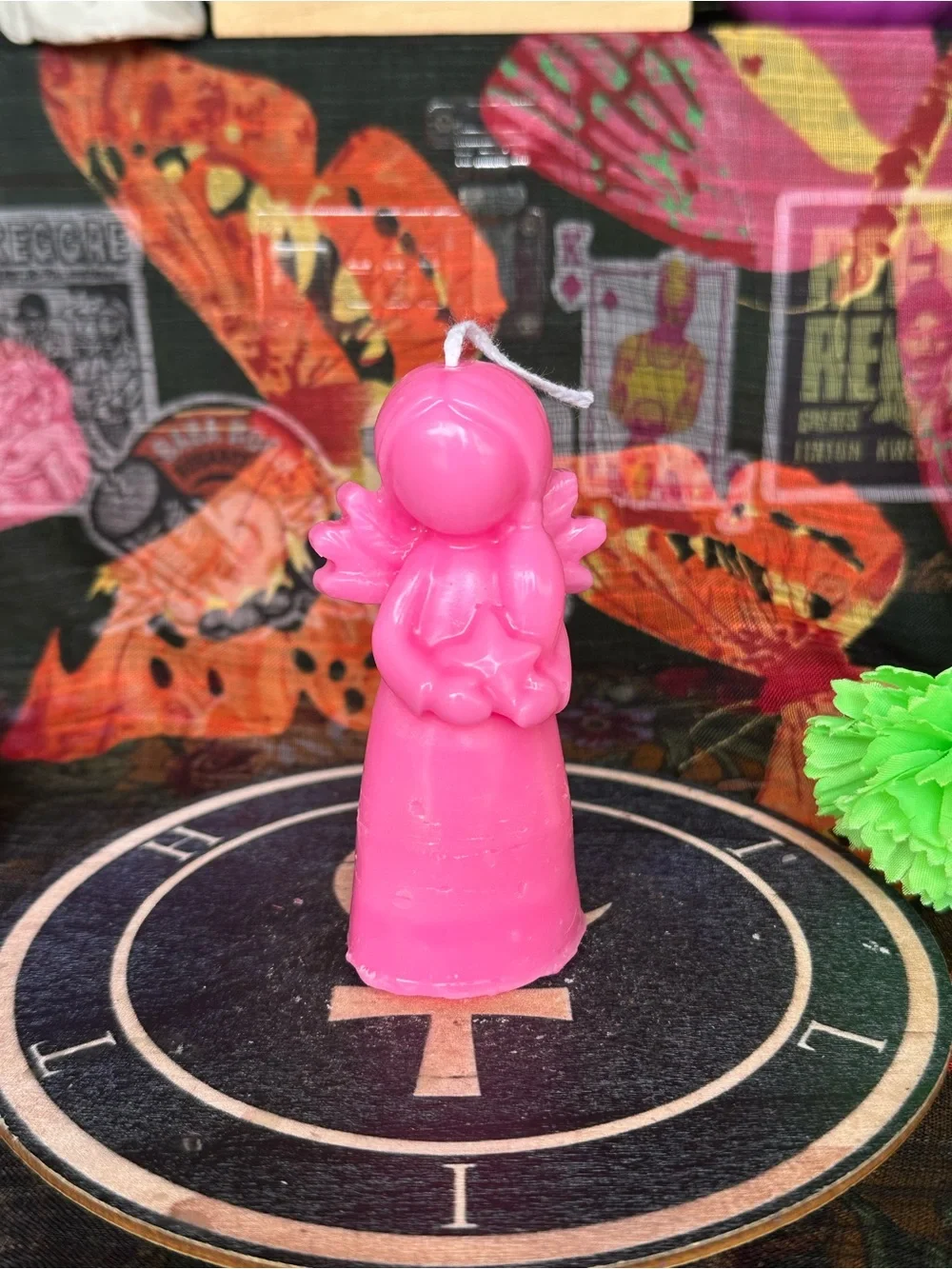 Handmade Pink Angel Candle with Star – Spiritual Decor